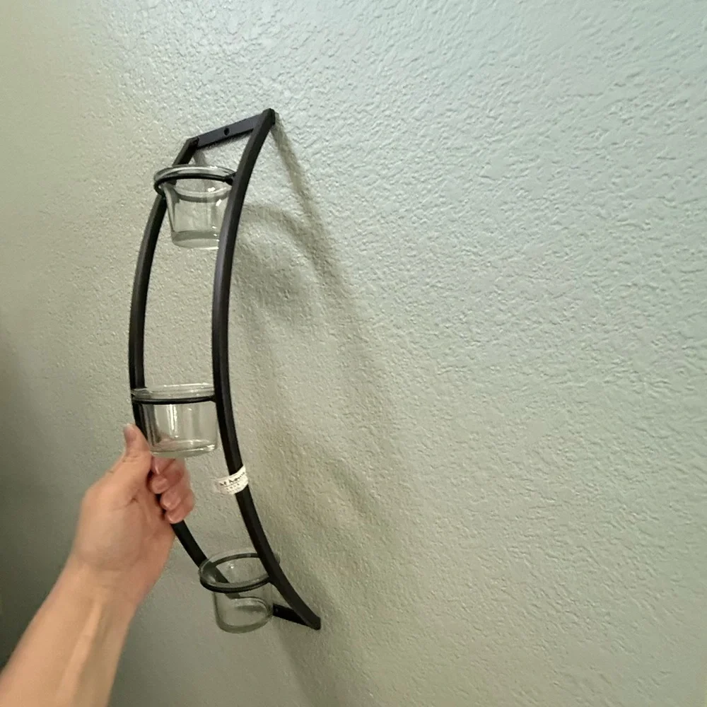 Metal Wall-Mounted Candle Holder — Black - pair of 2